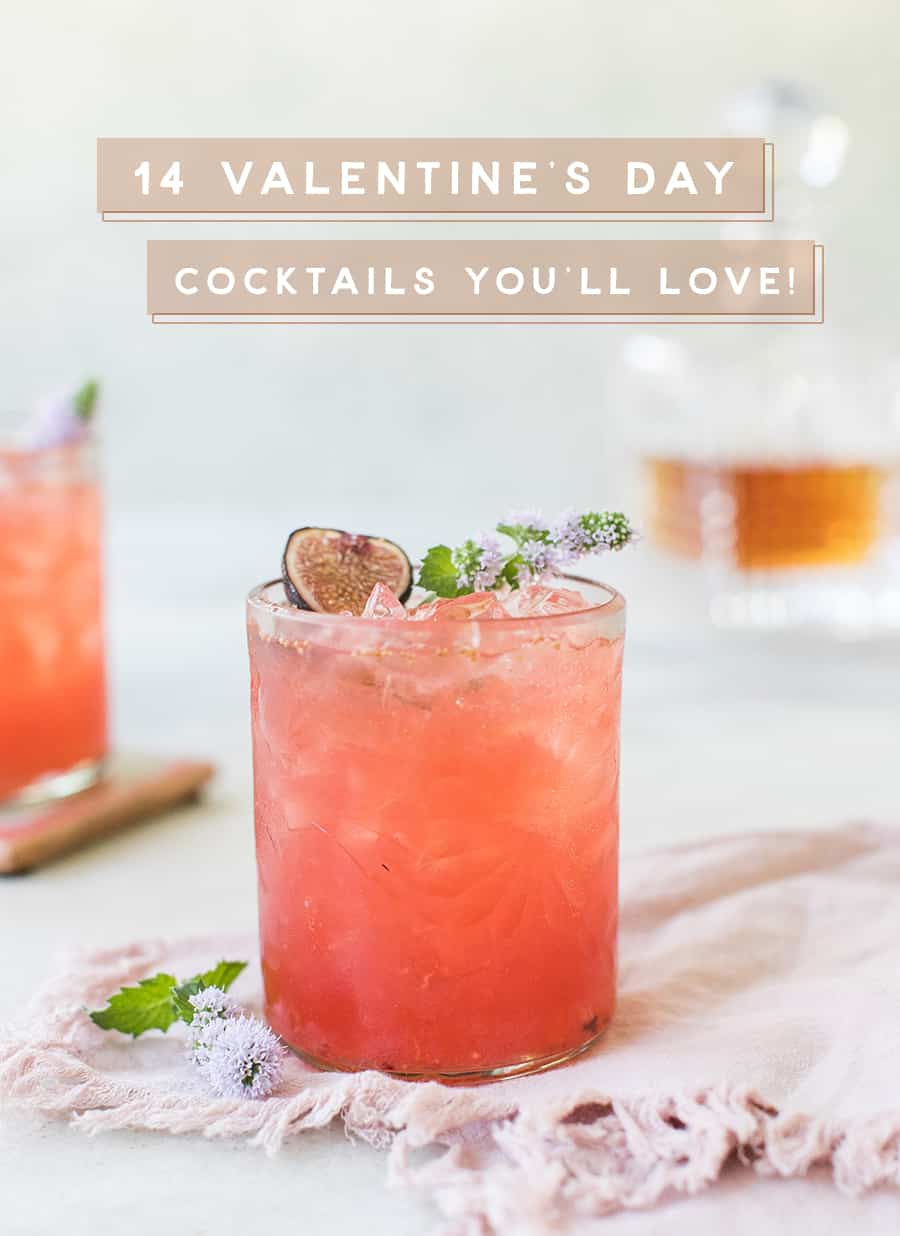 Pink cocktail with graphic overlay - valentine's day cocktails