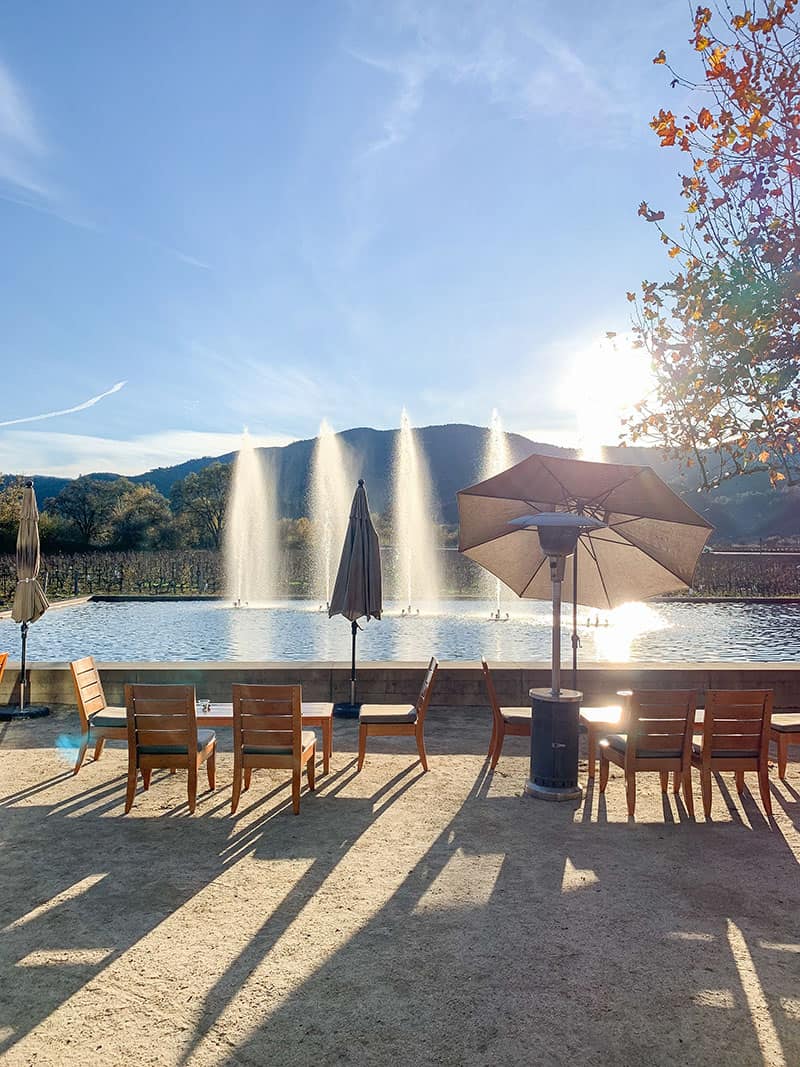 Water and fountains at Alpha Mega Winery in Napa