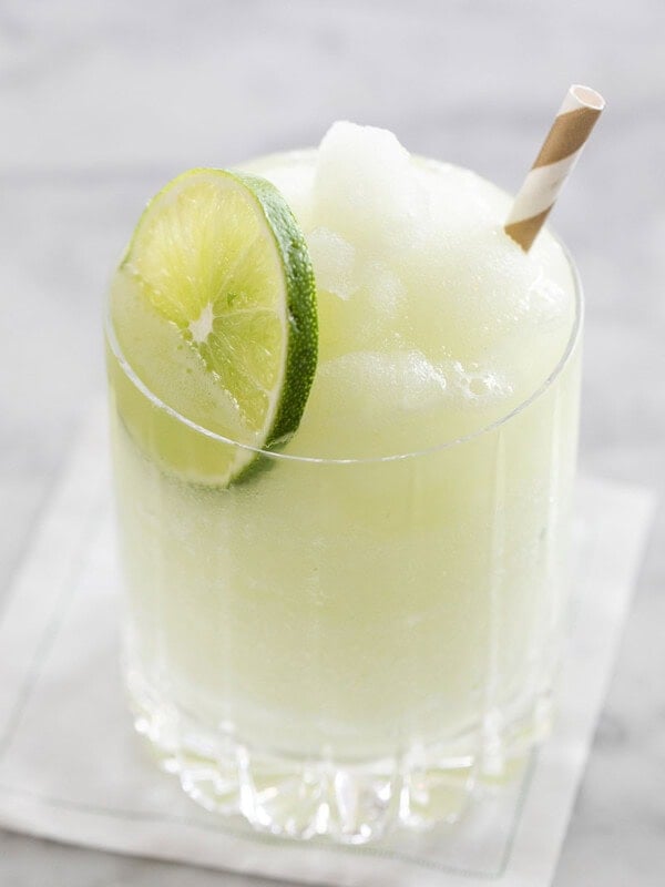 Frozen gin and tonic in a glass.
