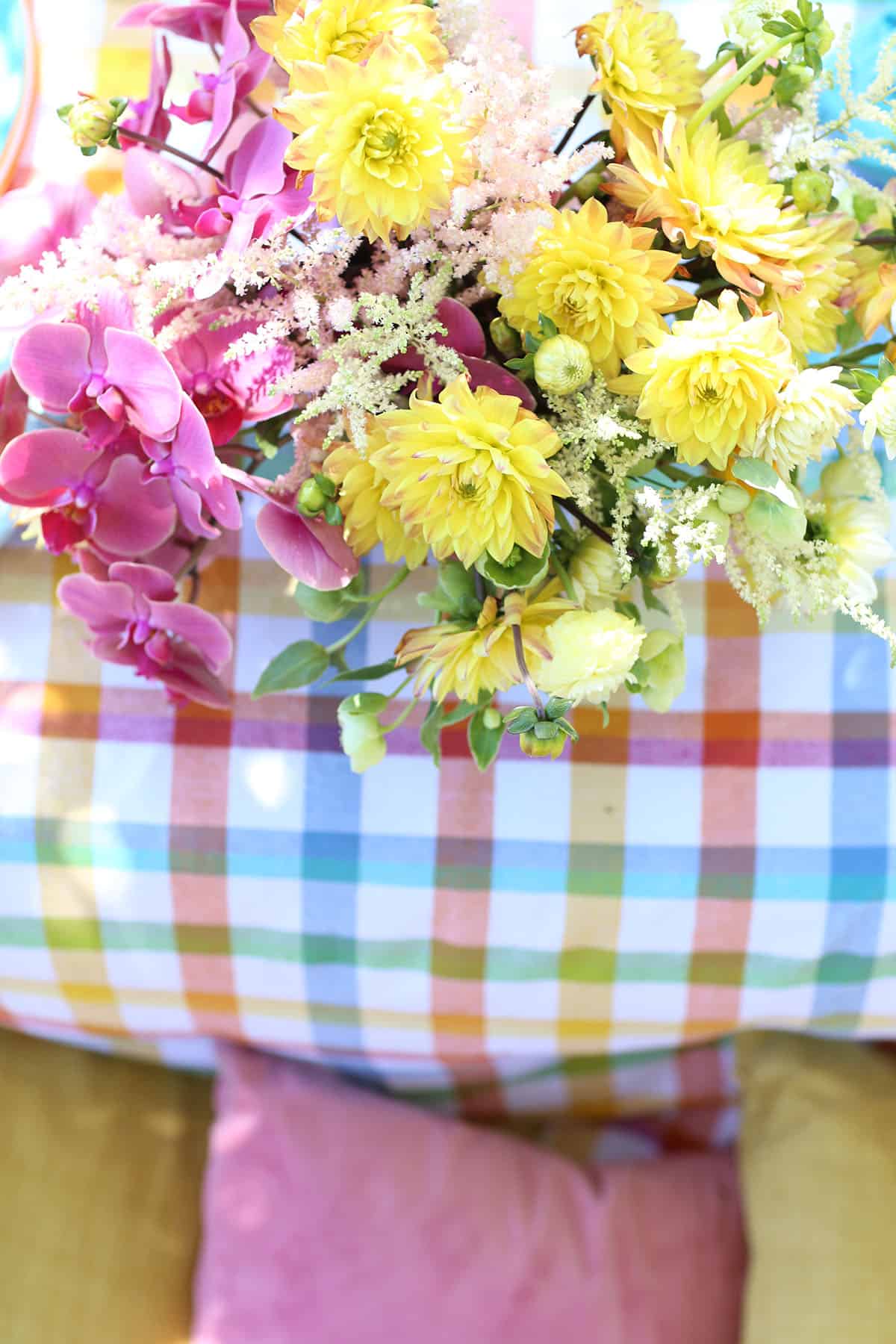 carnival party flowers and colorful pillows