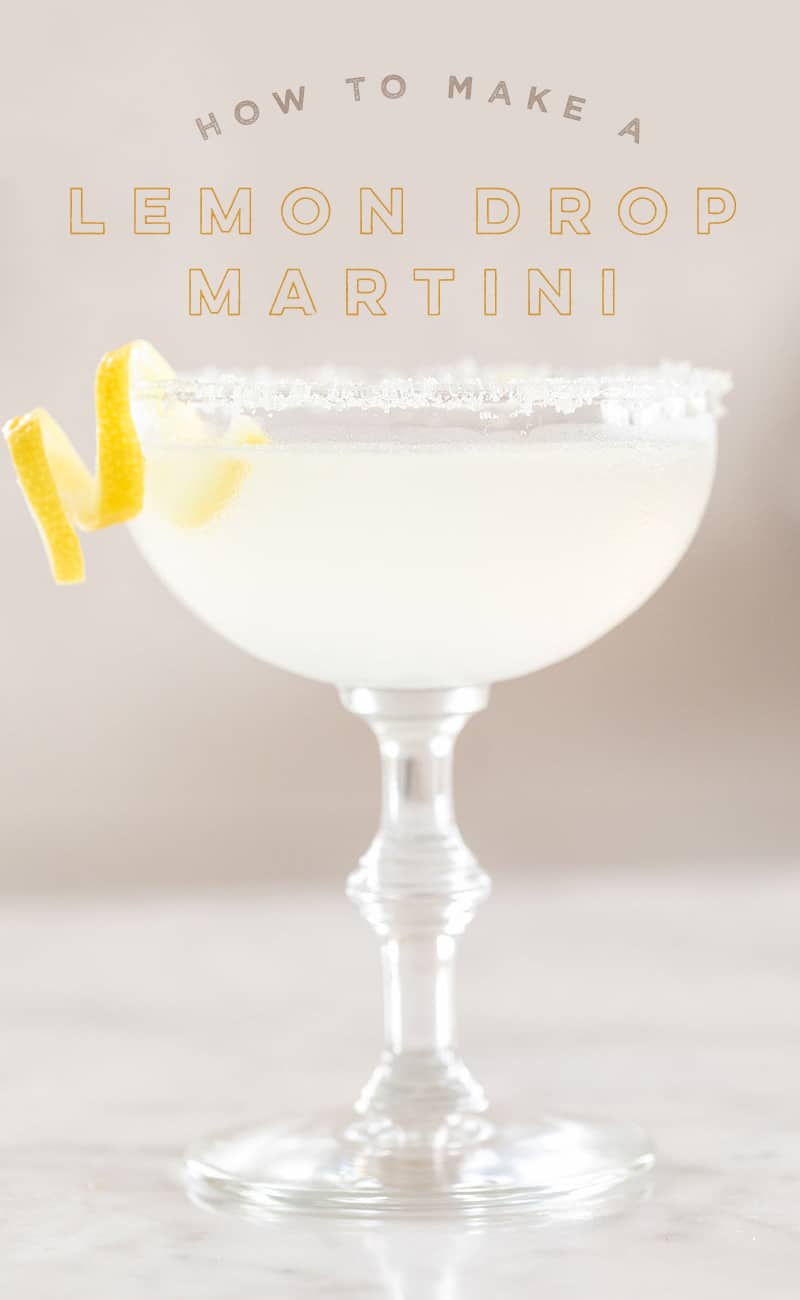 lemon drop martini in a coupe glass with a lemon twist