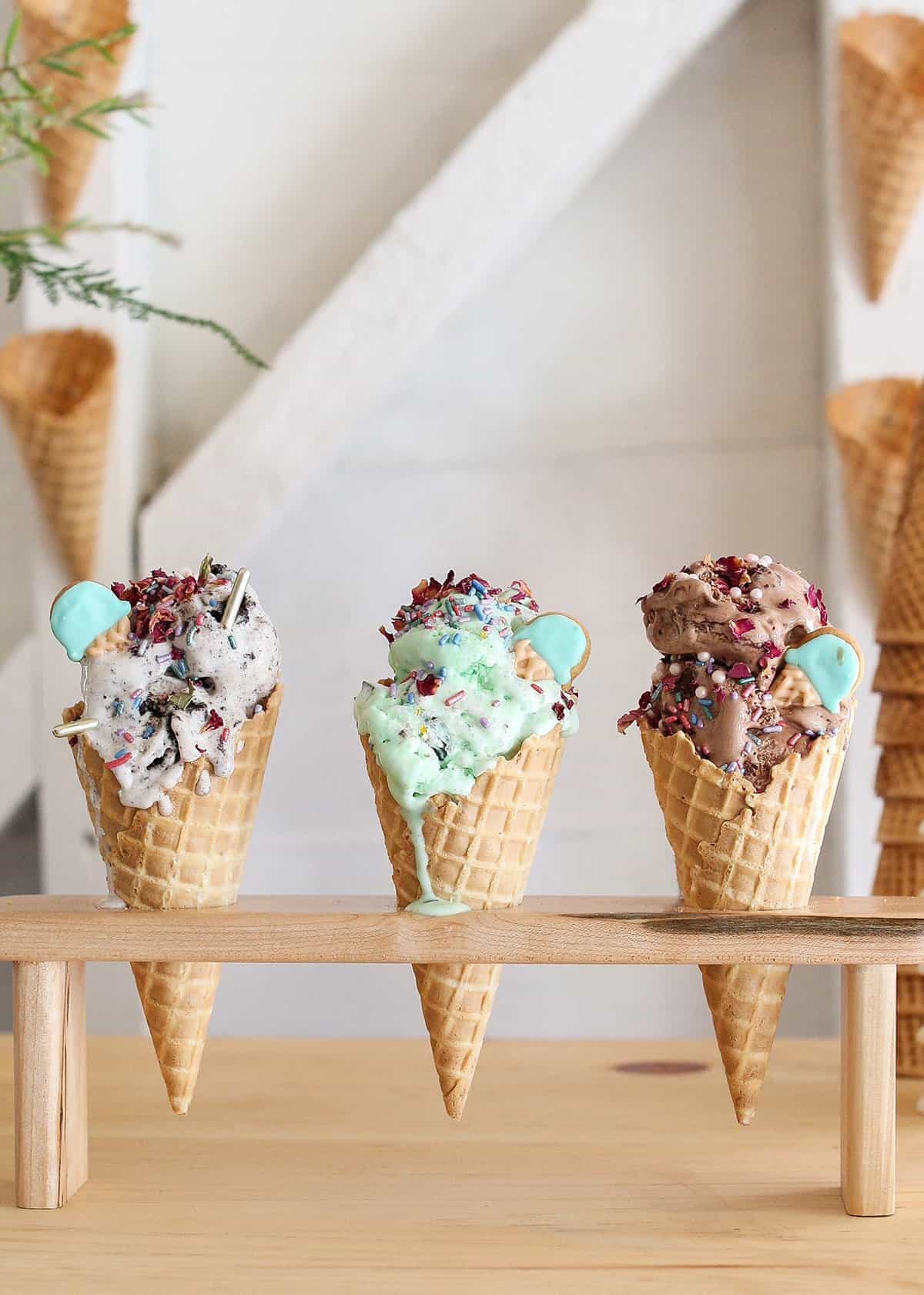 Wood Ice Cream Cone Serving Tray Ice Cream Cone Holder Ice Cream