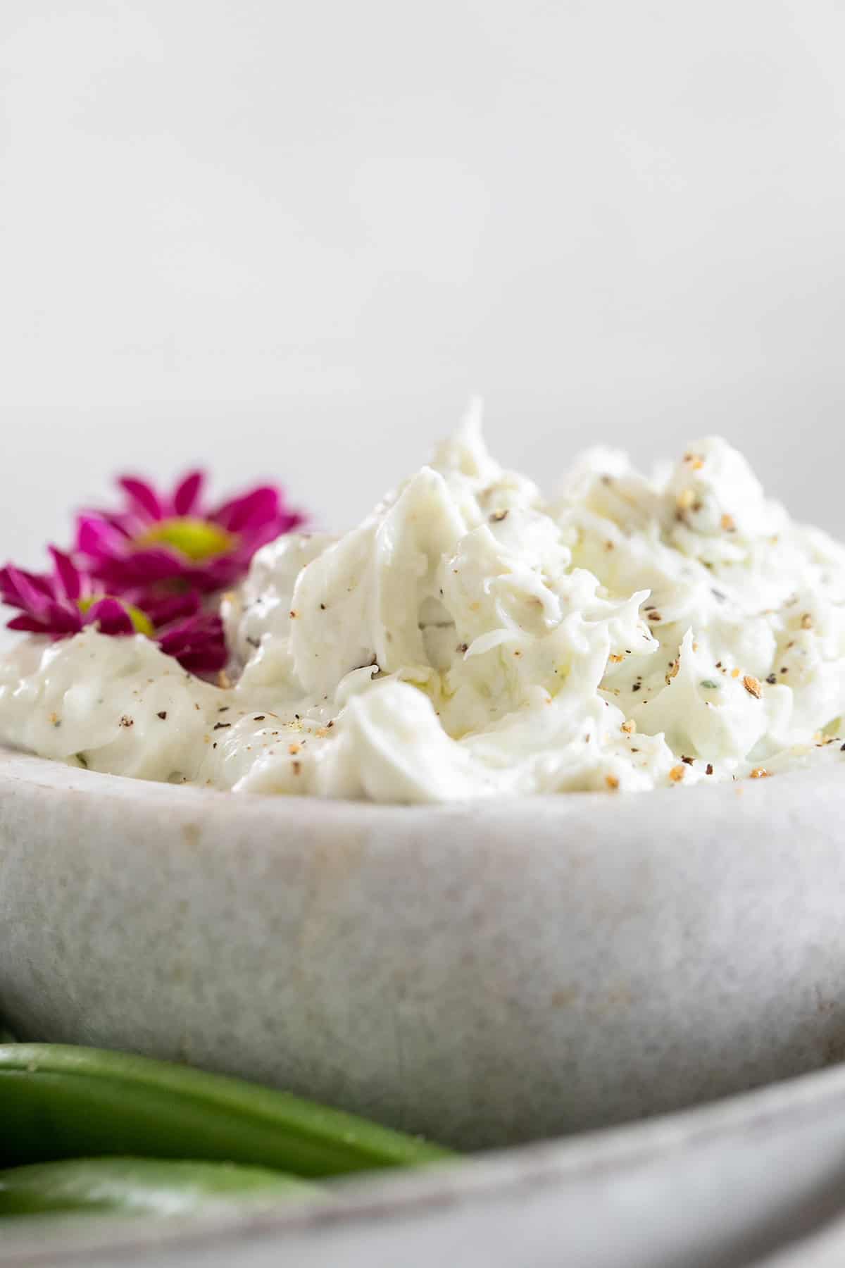 Blue cheese  dip whipped in a bowl. 