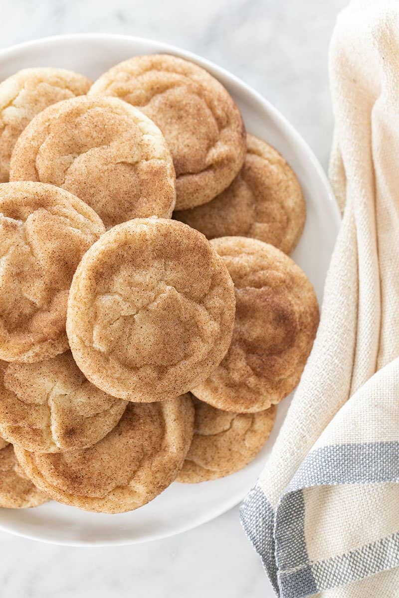Cinnamon and sugar cookies on a platter.