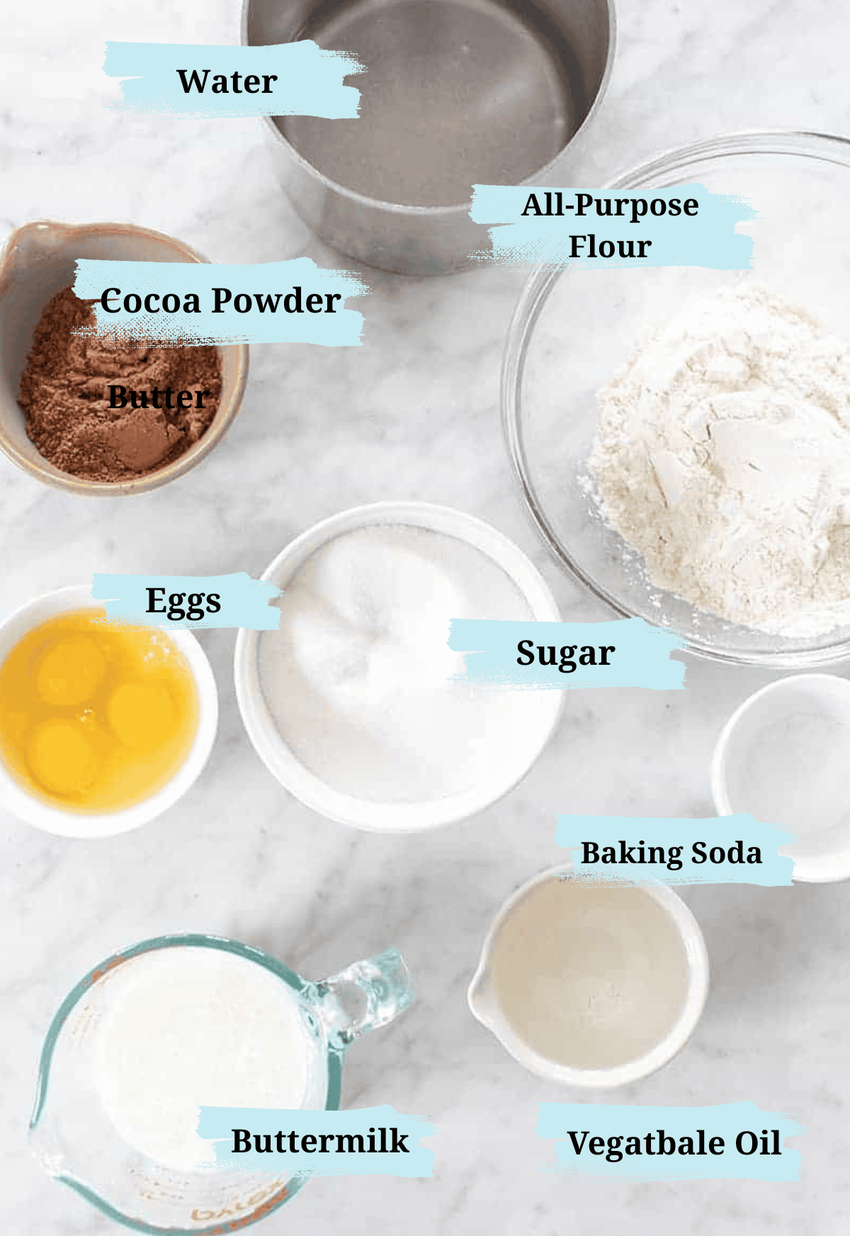 Chocolate cupcake ingredients on a table. 