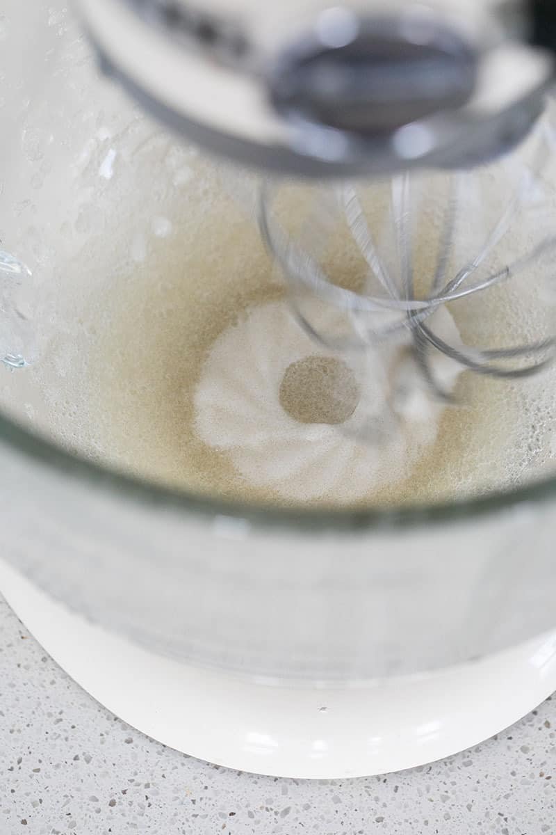 Whisking gelatin in an electric mixing bowl