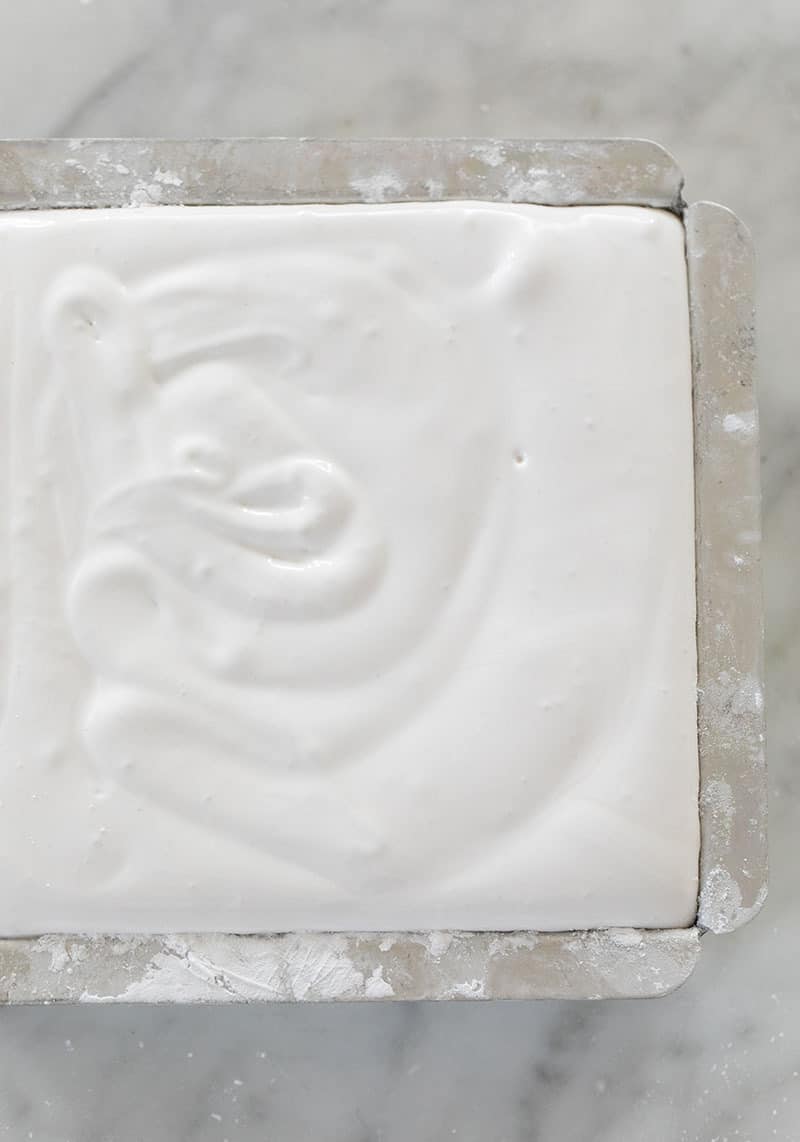Marshmallow recipe setting in a 6 x6  pan 