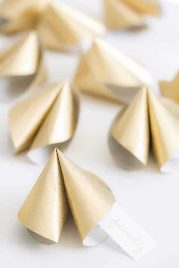 Giant paper gold fortune cookies 