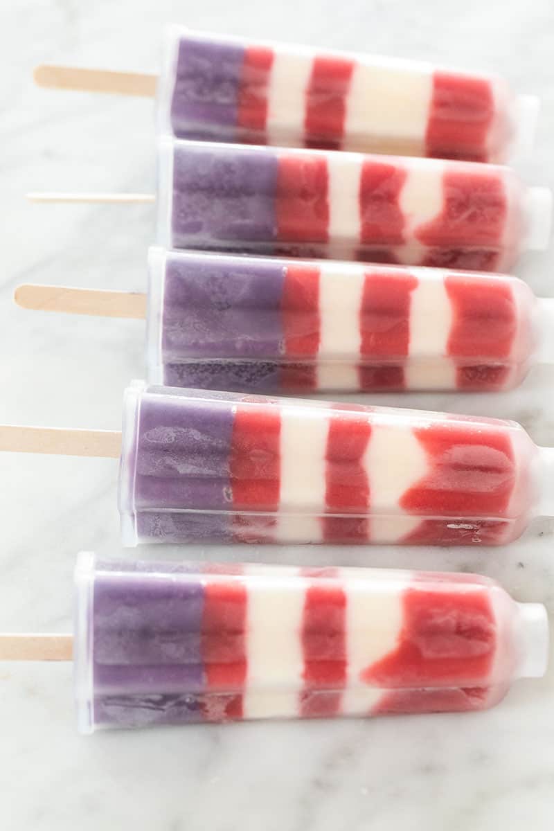 Bomb pops in a star mold striped red white and blue.