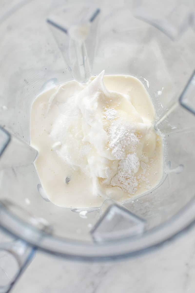 Cream and milk in a blender.