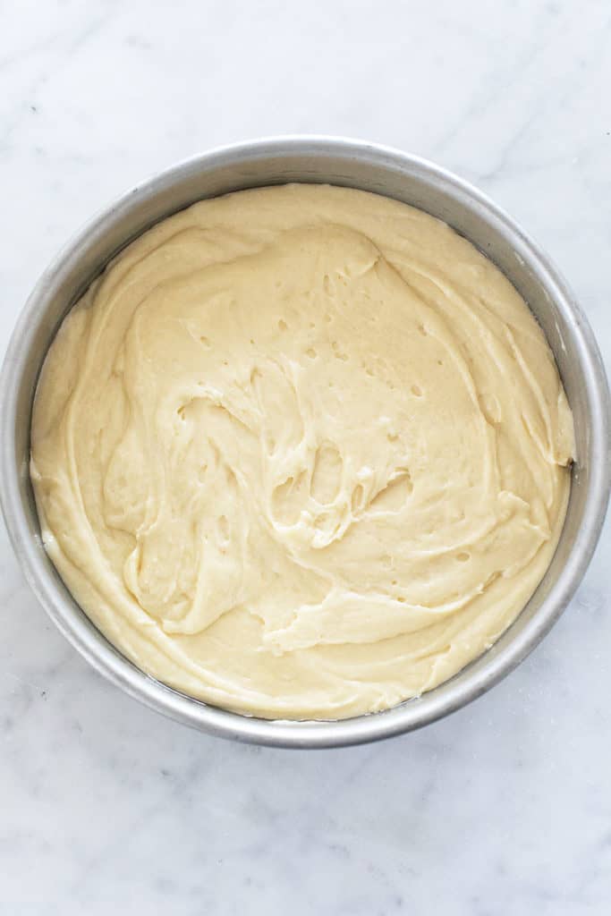 Baking a birthday cake in a round pan.
