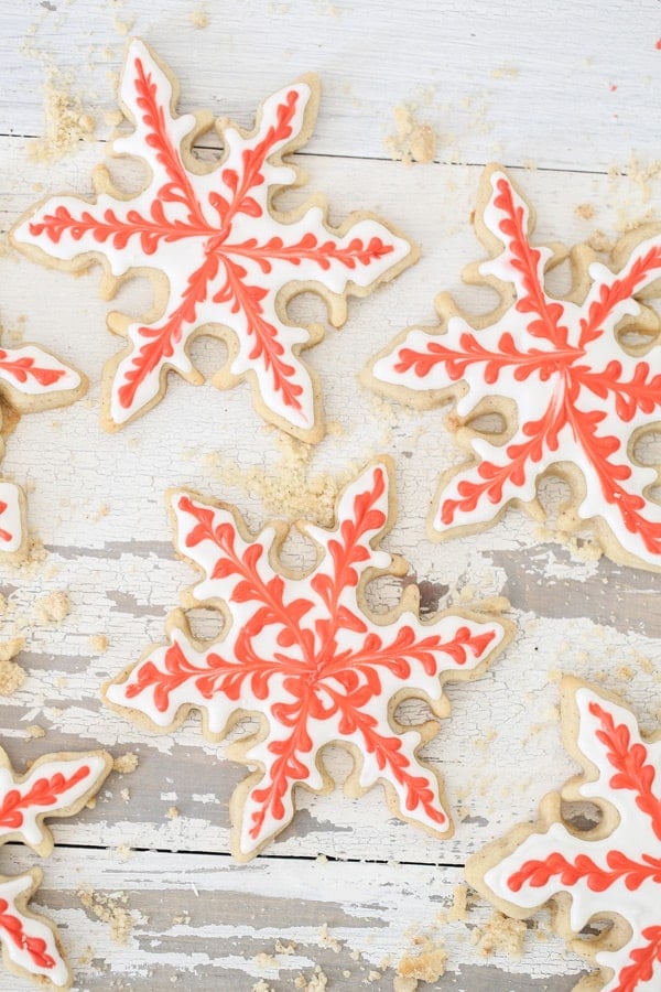 Snowflake sugar cookies with royal icing.