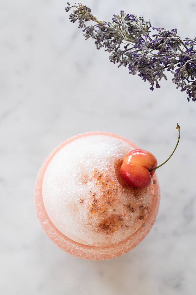 Cherry over shaved ice.