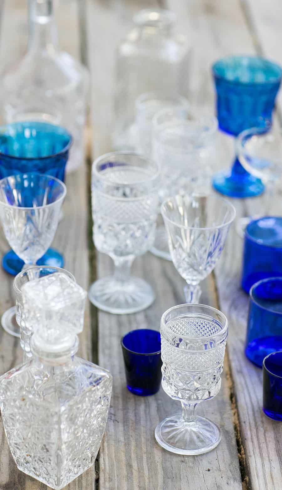 blue and white vintage glasses