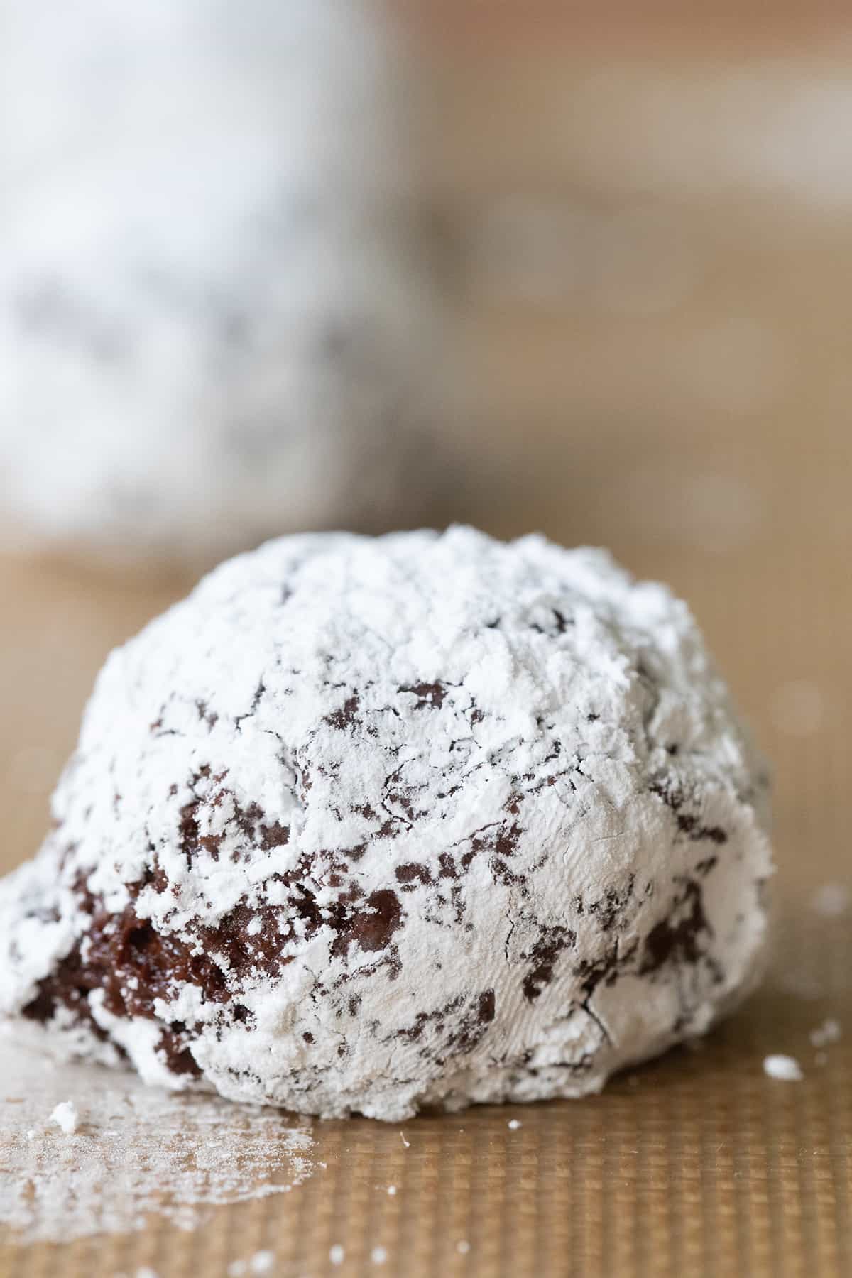 chocolate cookie dough rolled in powdered sugar