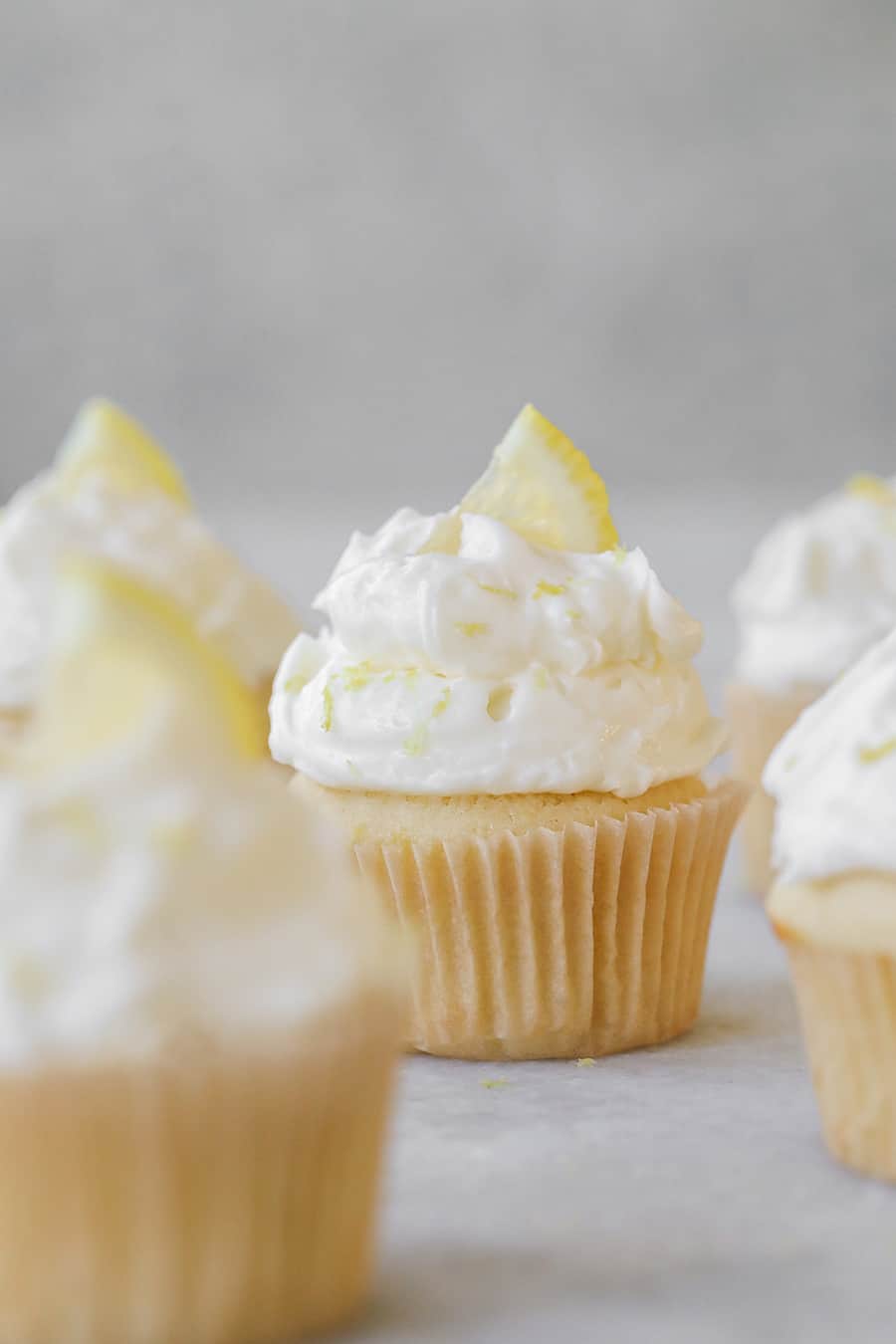 Swiss Buttercream Meringue frosting on a lemon cupcake