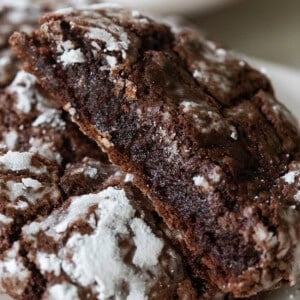 fudgy chocolate cookie cut in half