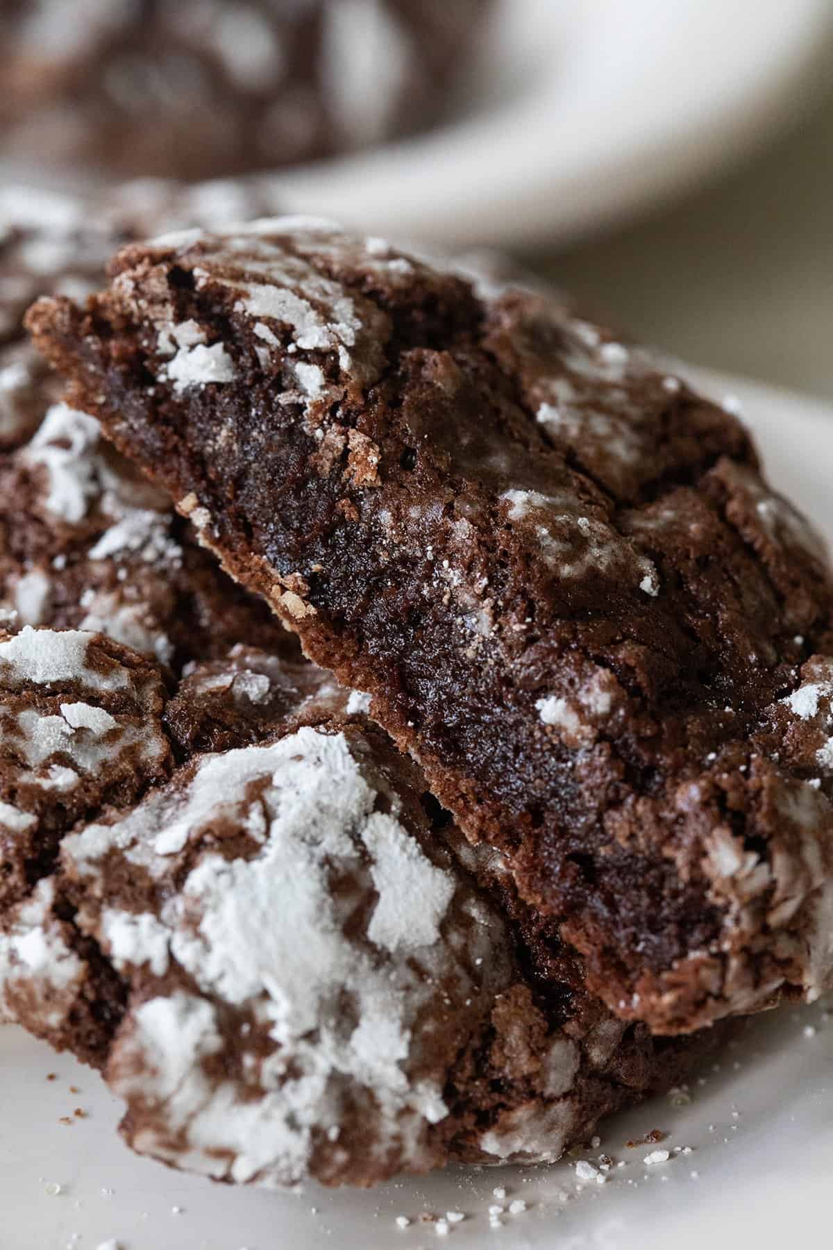 fudgy chocolate cookie cut in half