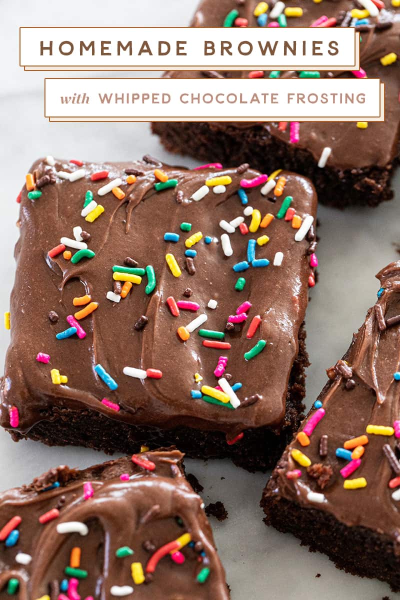 Chocolate brownies with sprinkles and frosting 