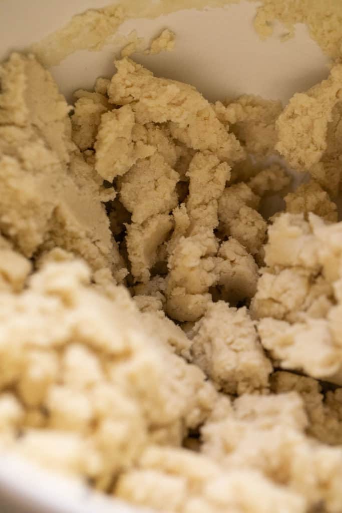 Shortbread dough in a bowl.