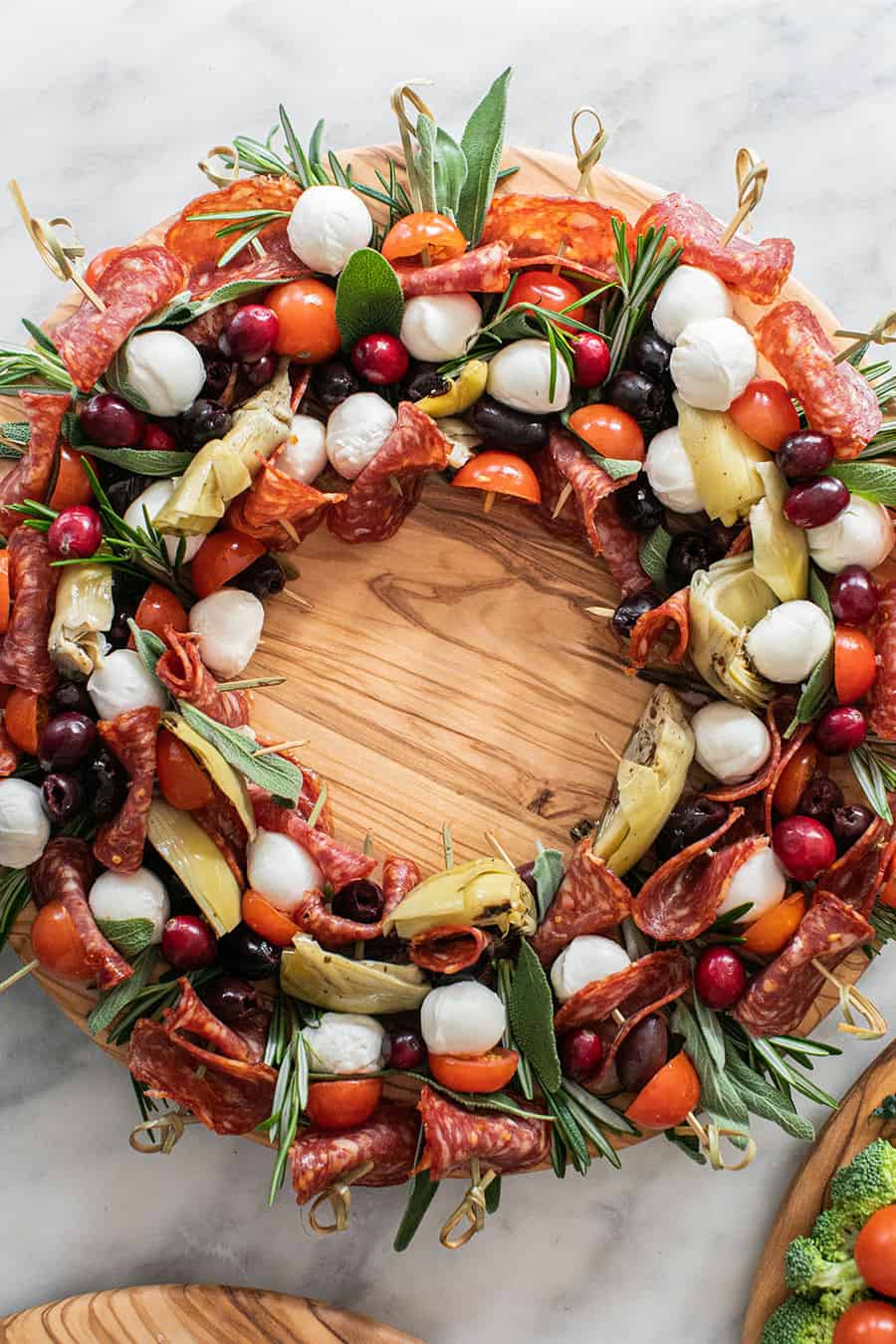 Antipasto skewers for Christmas appetizer 