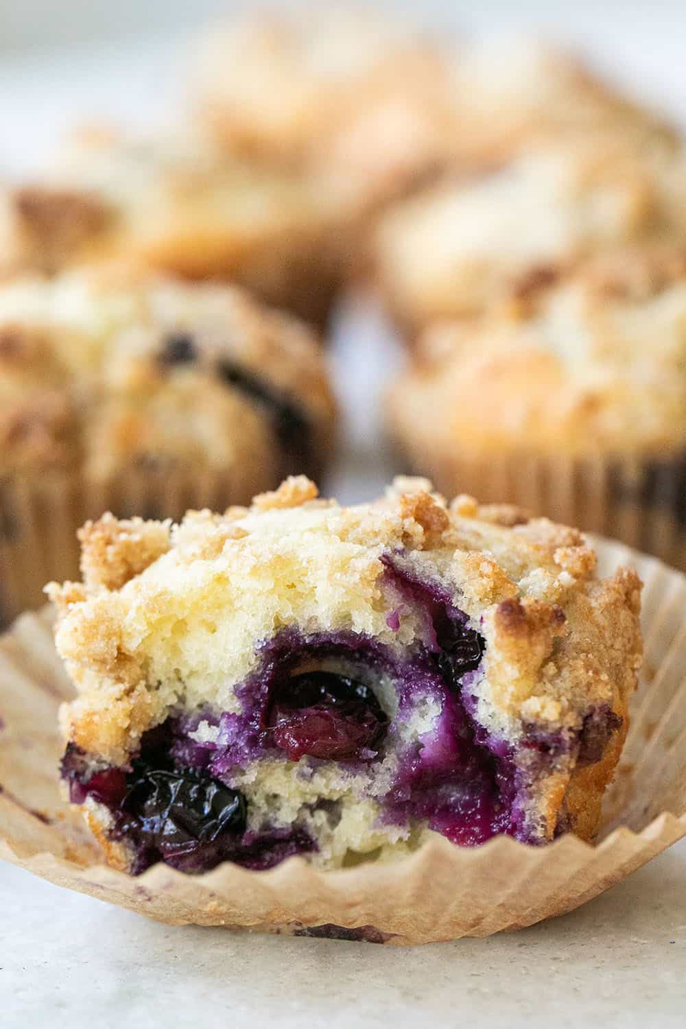 Easy blueberry muffins with juicy blueberries, butter, oil to create a tender, buttery texture.