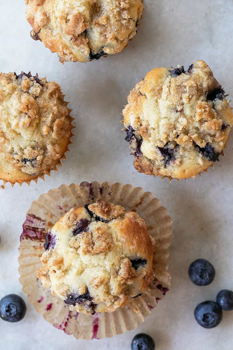 Fresh, homemade blueberry muffins.