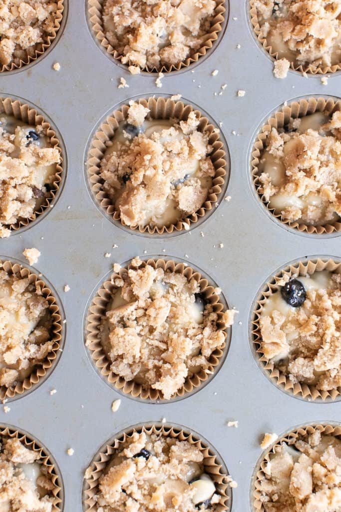 blueberry muffins in a muffin tin