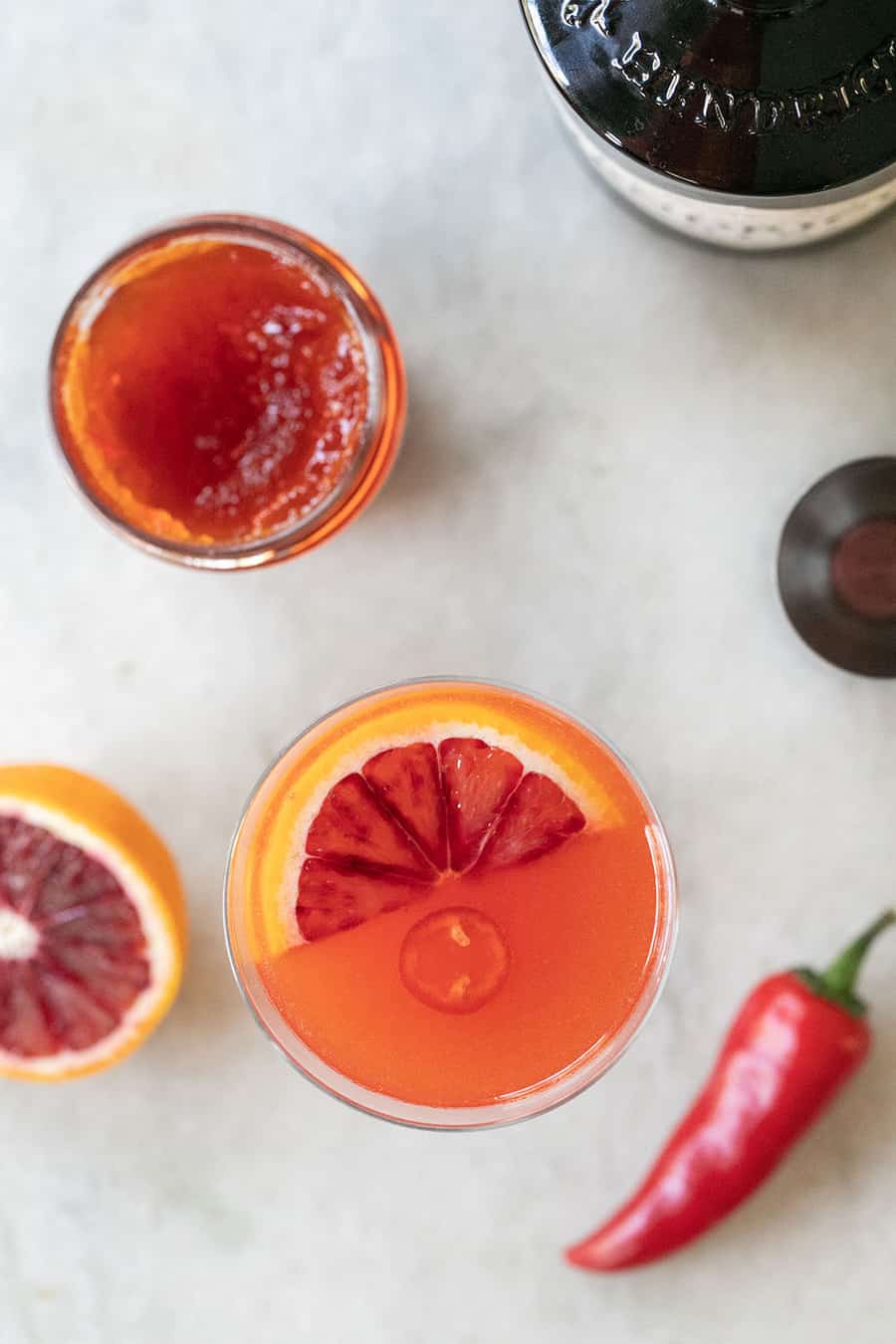 Red pepper jelly cocktail with blood orange