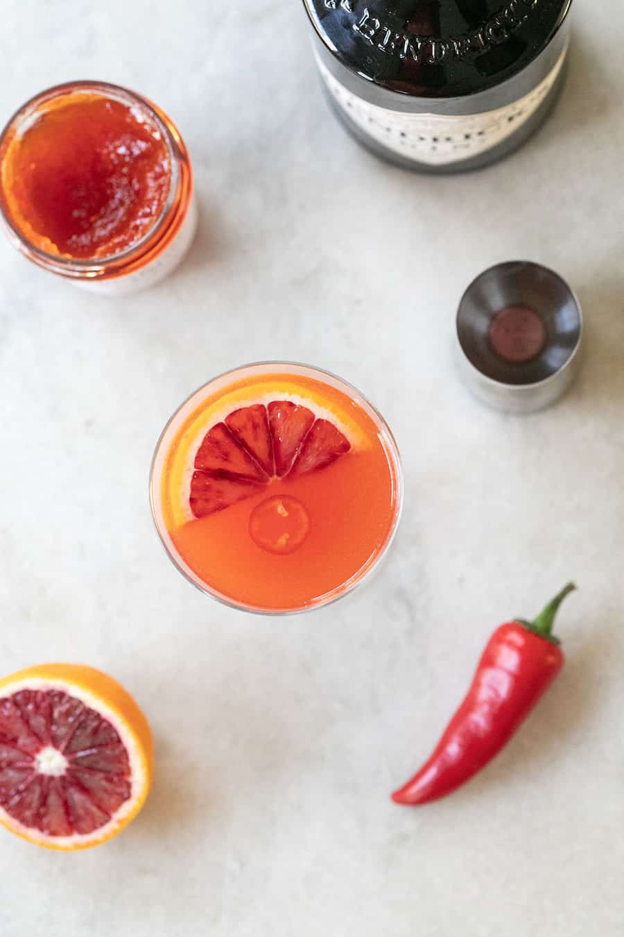 Red pepper jelly cocktail with blood orange 