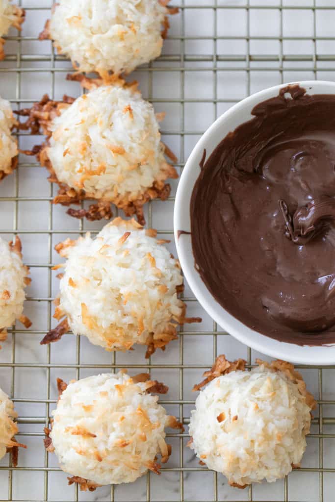 coconut macaroons dipped in chocolate