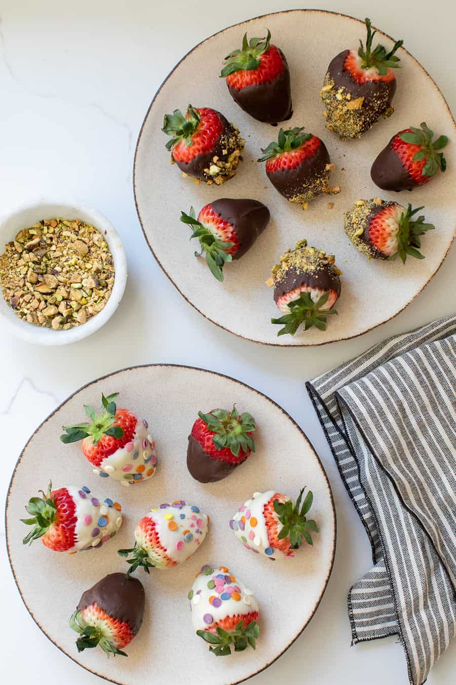 Chocolate covered strawberries on a plate