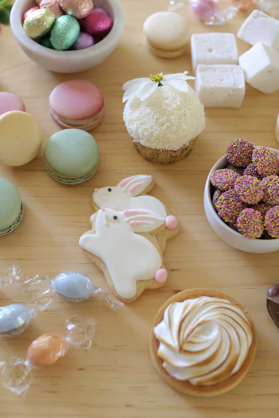 Easter candy, cookies and macarons 