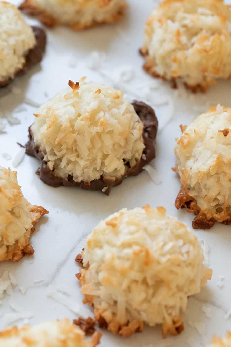 Coconut macaroons dipped in chocolate - mashed potatoes