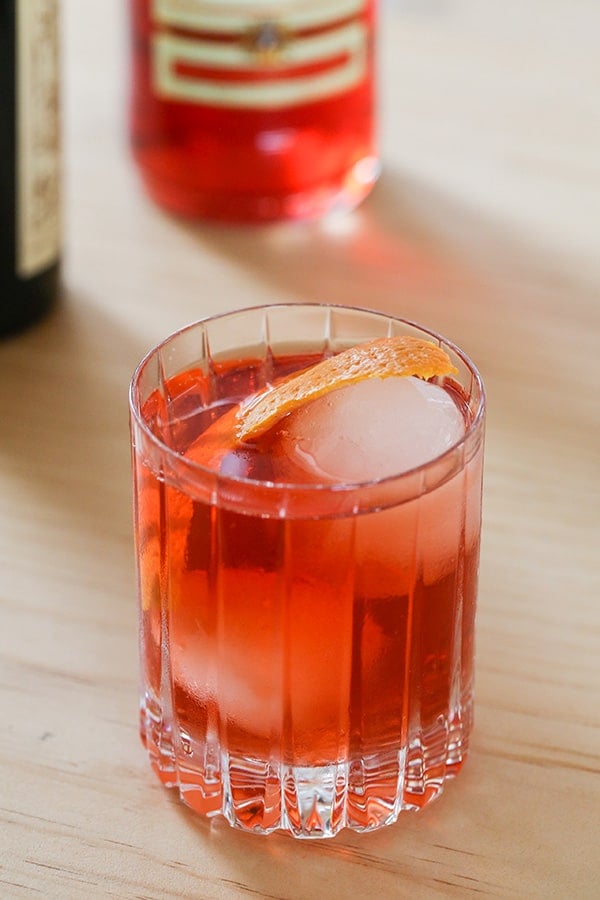 Negroni cocktail in a glass.