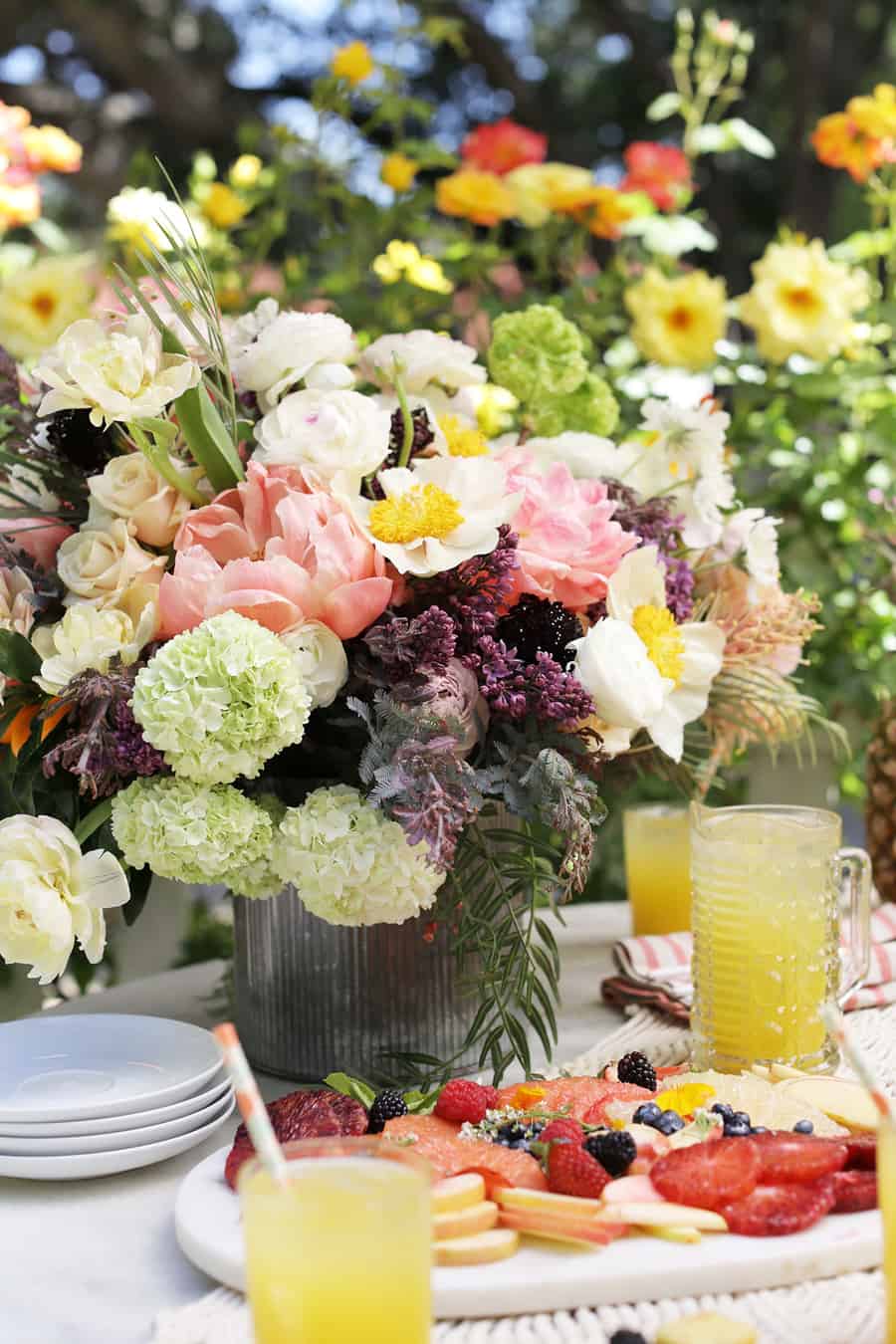 Beautiful spring flower arrangement for an adult birthday party.