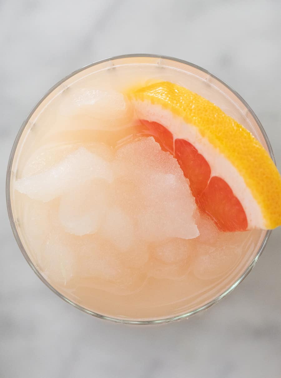 overhead photo of frozen Paloma cocktail 