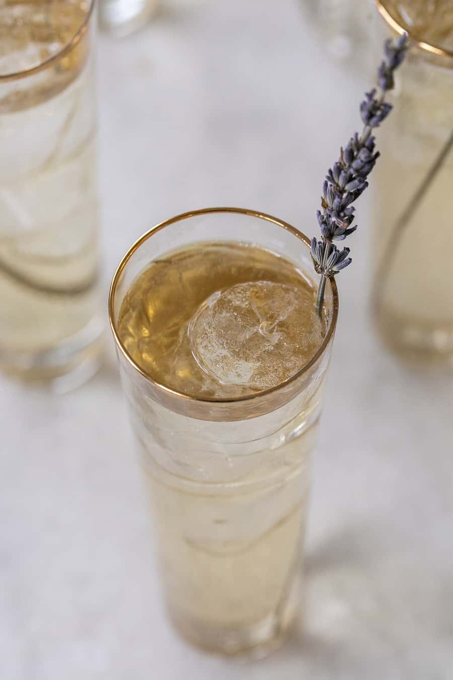 St Germain and Champagne in a tall glass with ice 