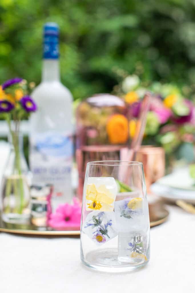 floral ice cubes in a glass