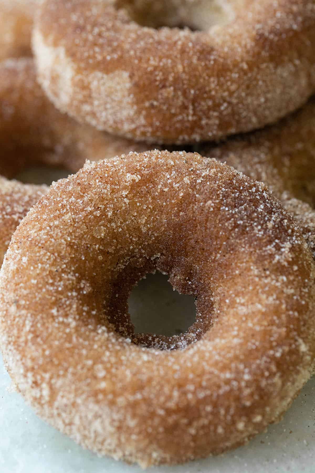A donut with cinnamon and sugar.