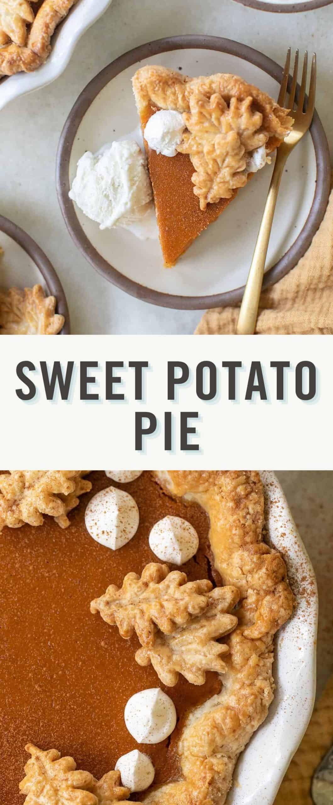 Sweet potato pie with graphic. 
