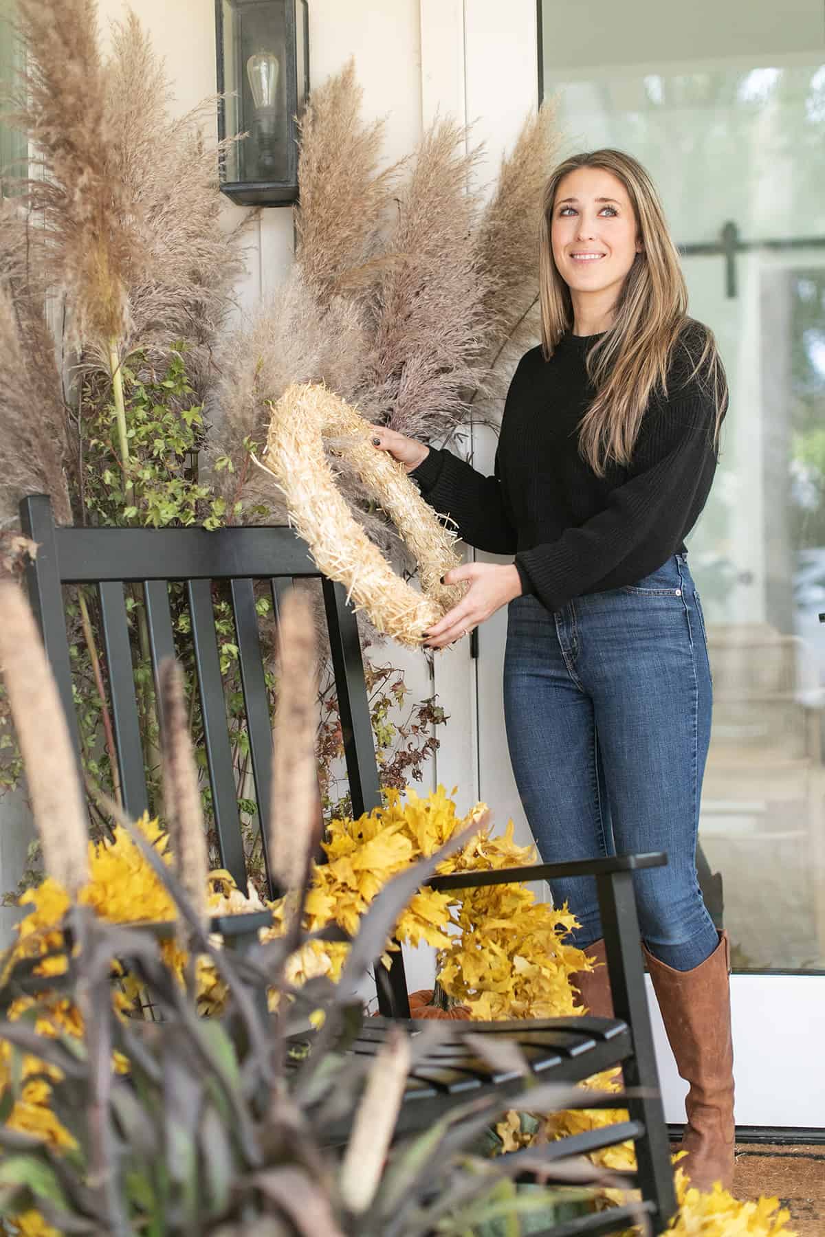 eden passante on her fall porch 