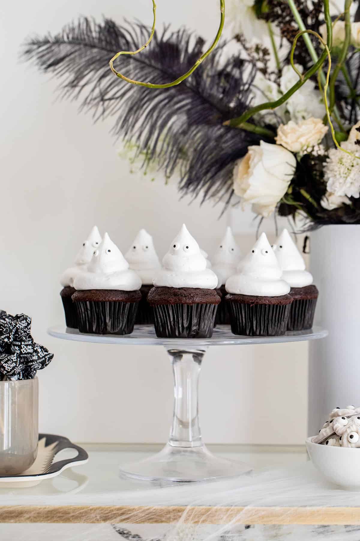 Ghost cupcakes with eyes.