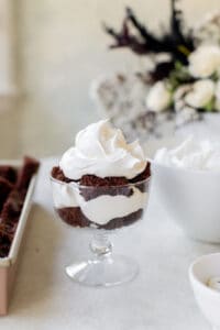layered Halloween dessert with chocolate cake and whipped cream