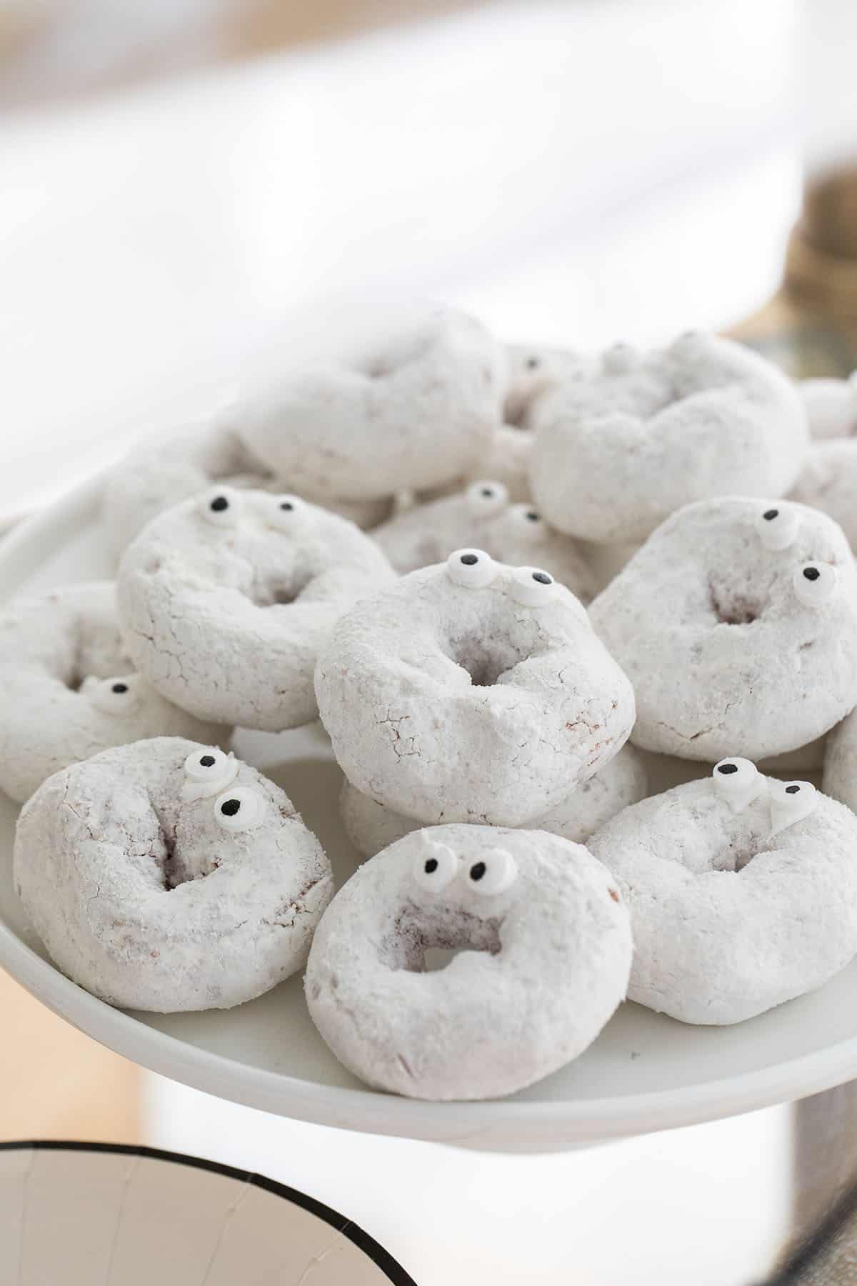 Mini powdered sugar donuts for Halloween.