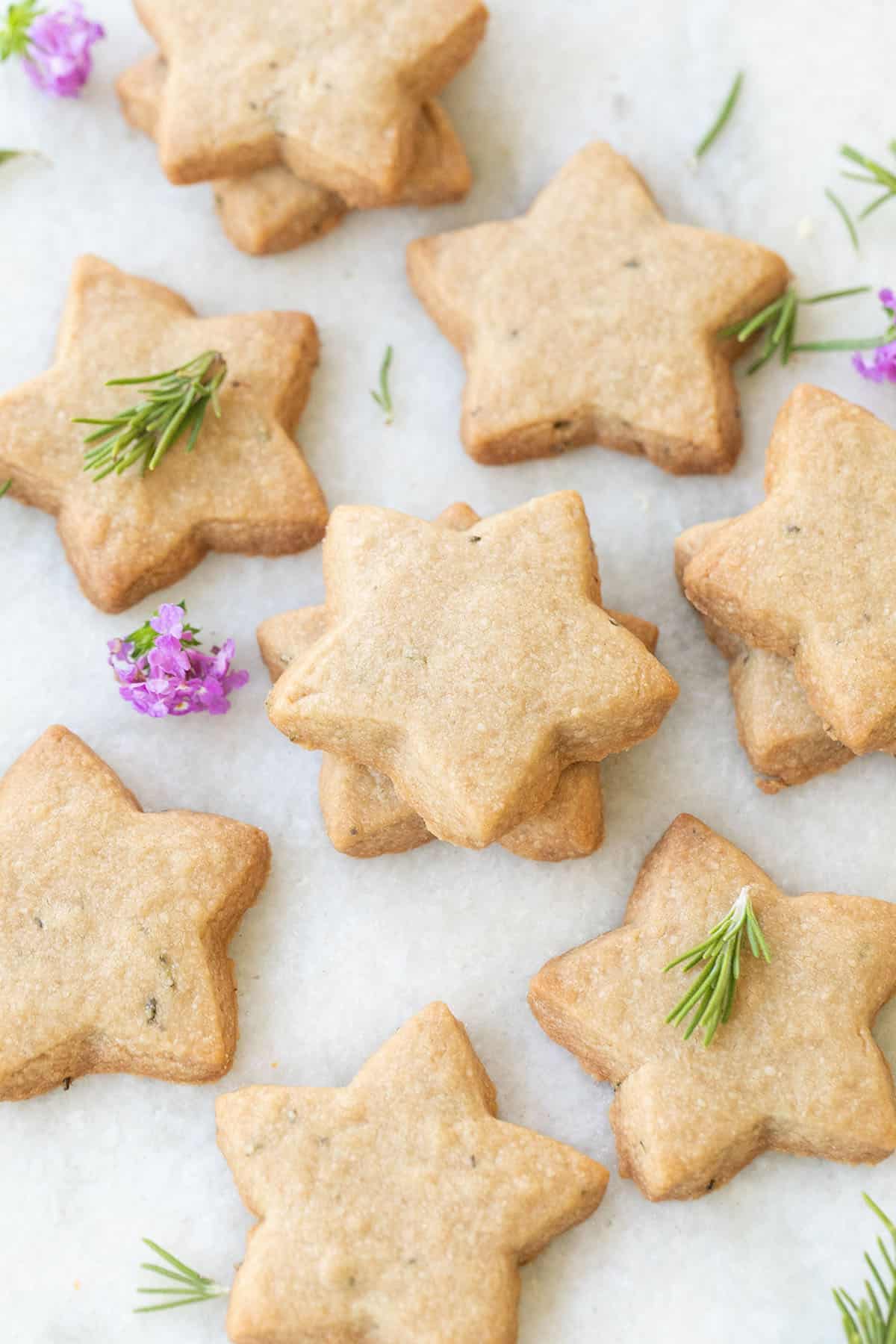 rosemary shortbread cookies star shaped - food processor, finely chopped fresh rosemary, powdered sugar