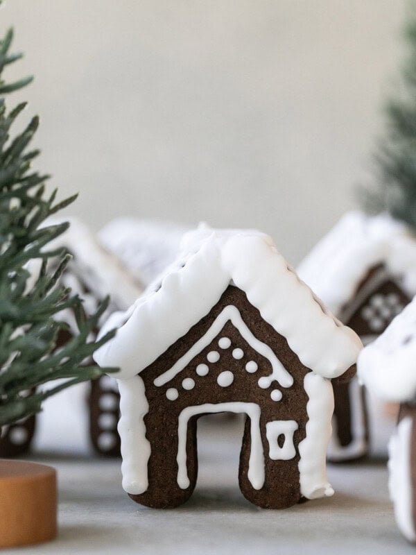 gingerbread house standing with royal icing