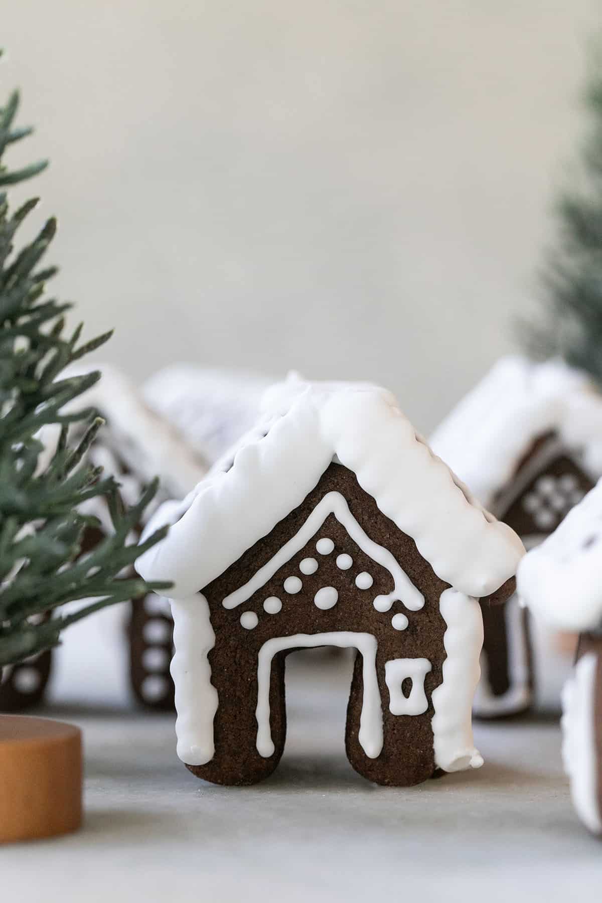 gingerbread house standing with royal icing