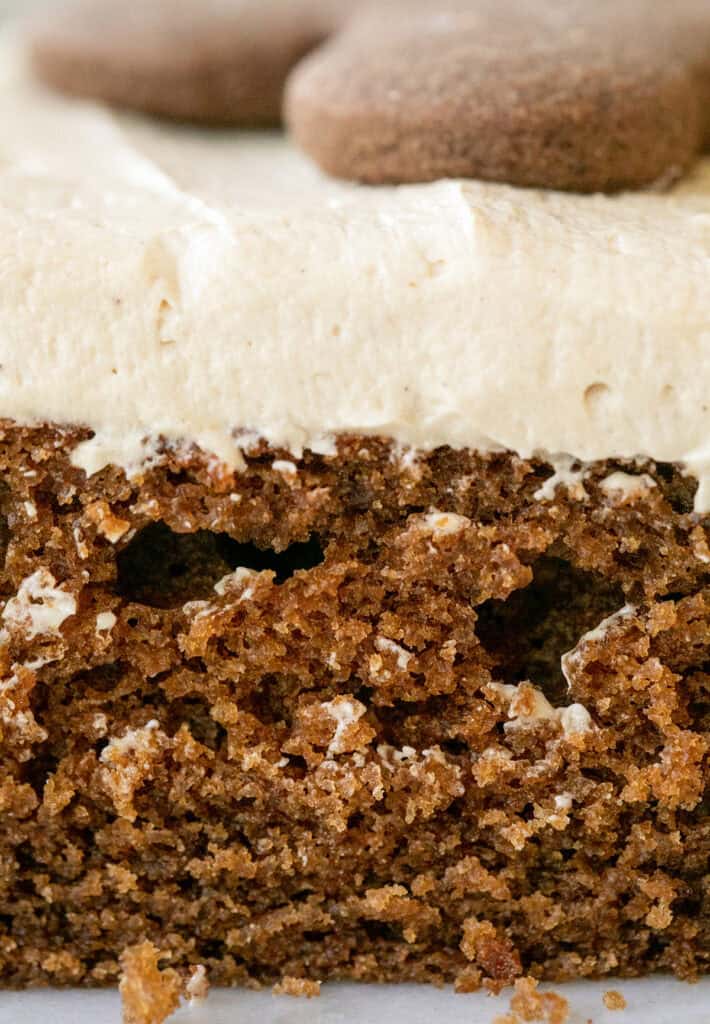 Moist gingerbread cake with fluffy buttercream frosting.