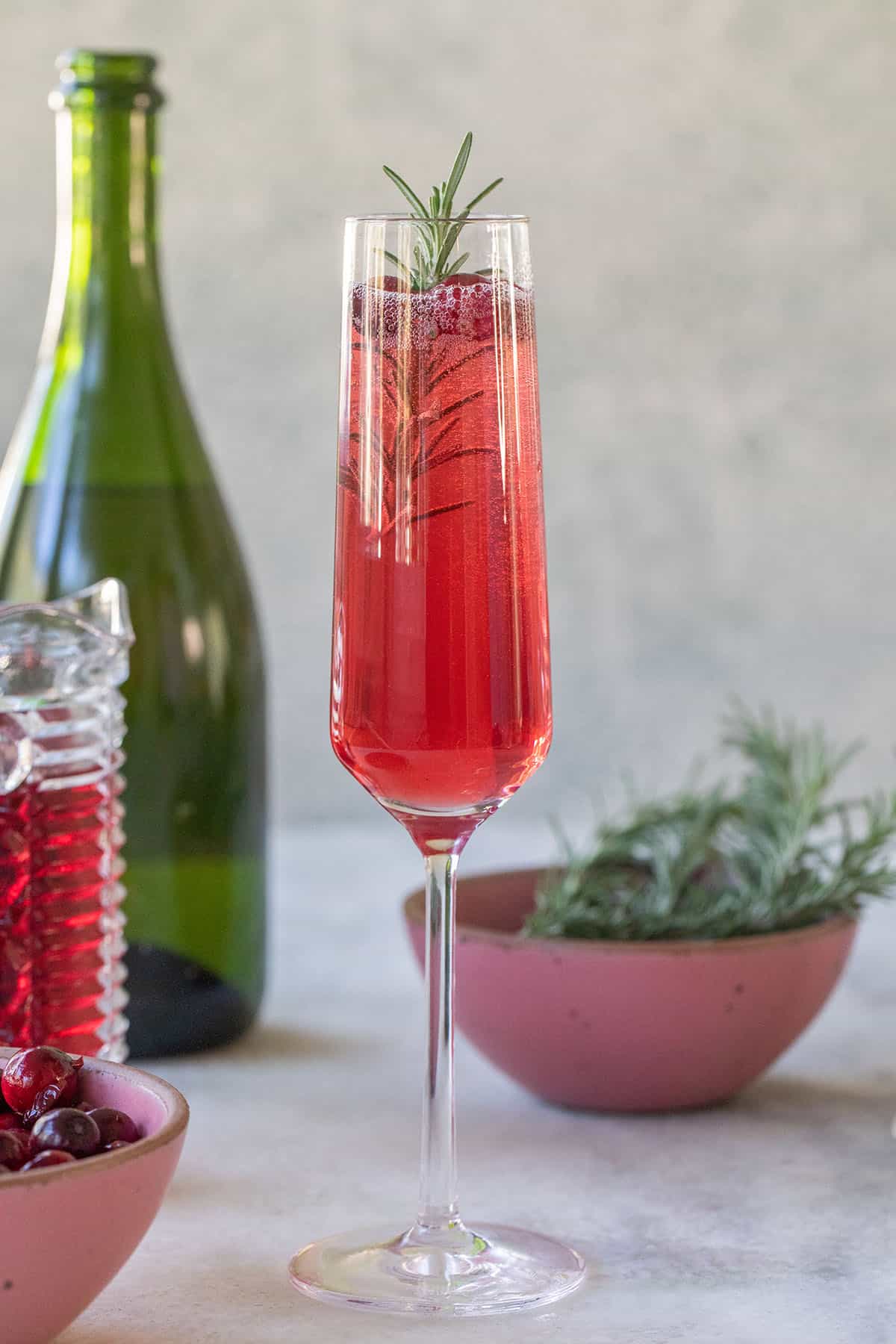 Christmas Champagne Cocktail - chilled champagne flute, 100 cranberry juice, cranberry mimosa